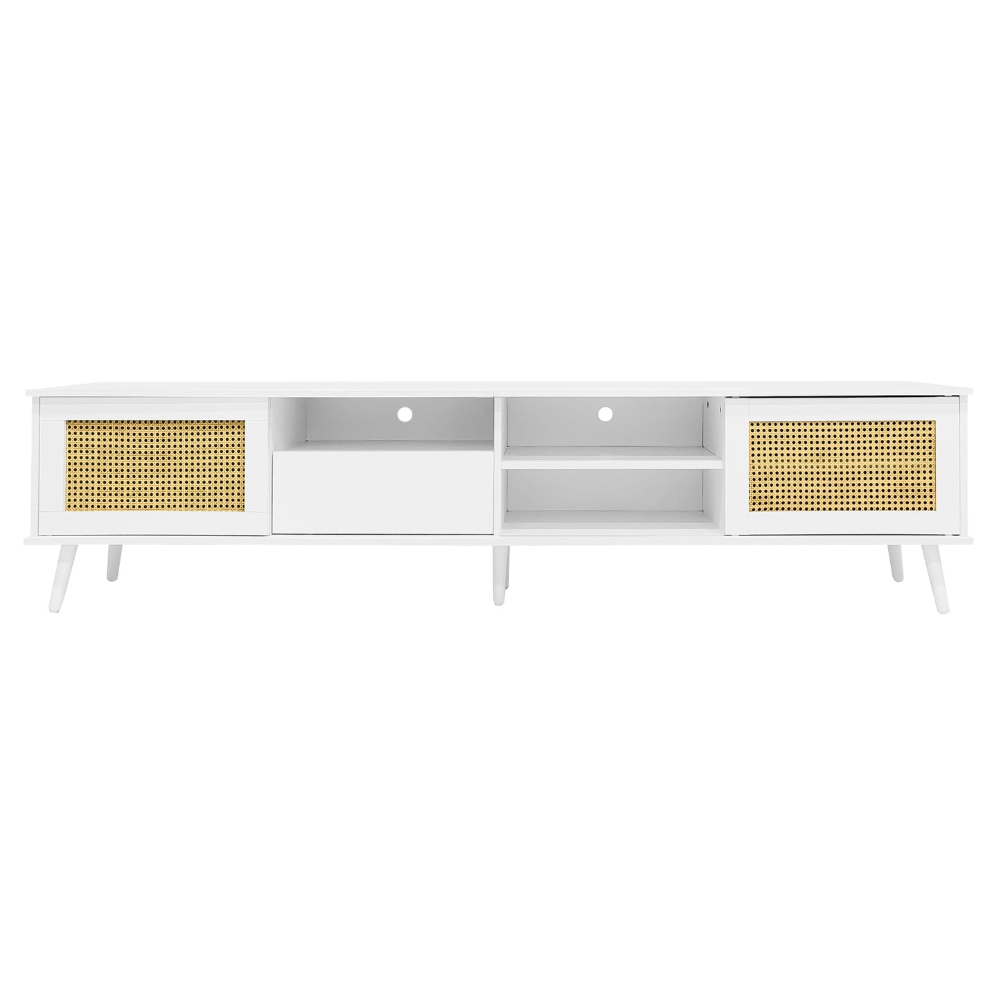 White Rattan 200cm TV Stand for 90 inches TVs with Storage and LED Lighting