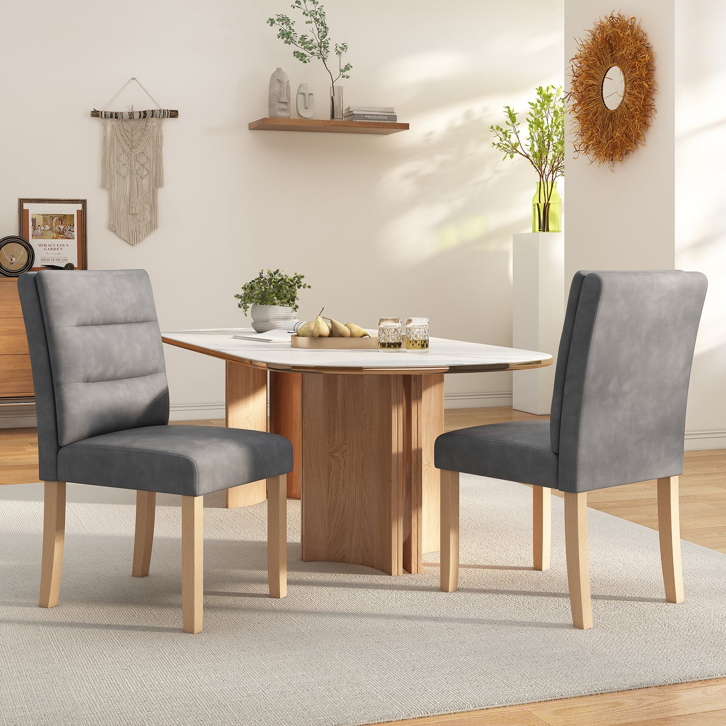 Modern Minimalist Dining Chairs Set of 2 - Oak Leg Accents for Family Living Room and Bedroom