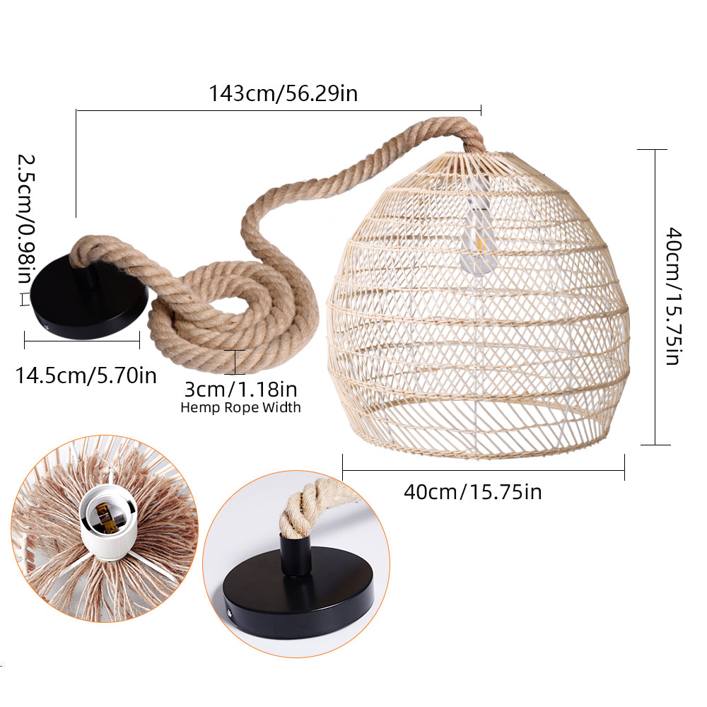 (M) Rope Rattan Pendant Lighting Fixture Natural Hardwired for Kitchen Island