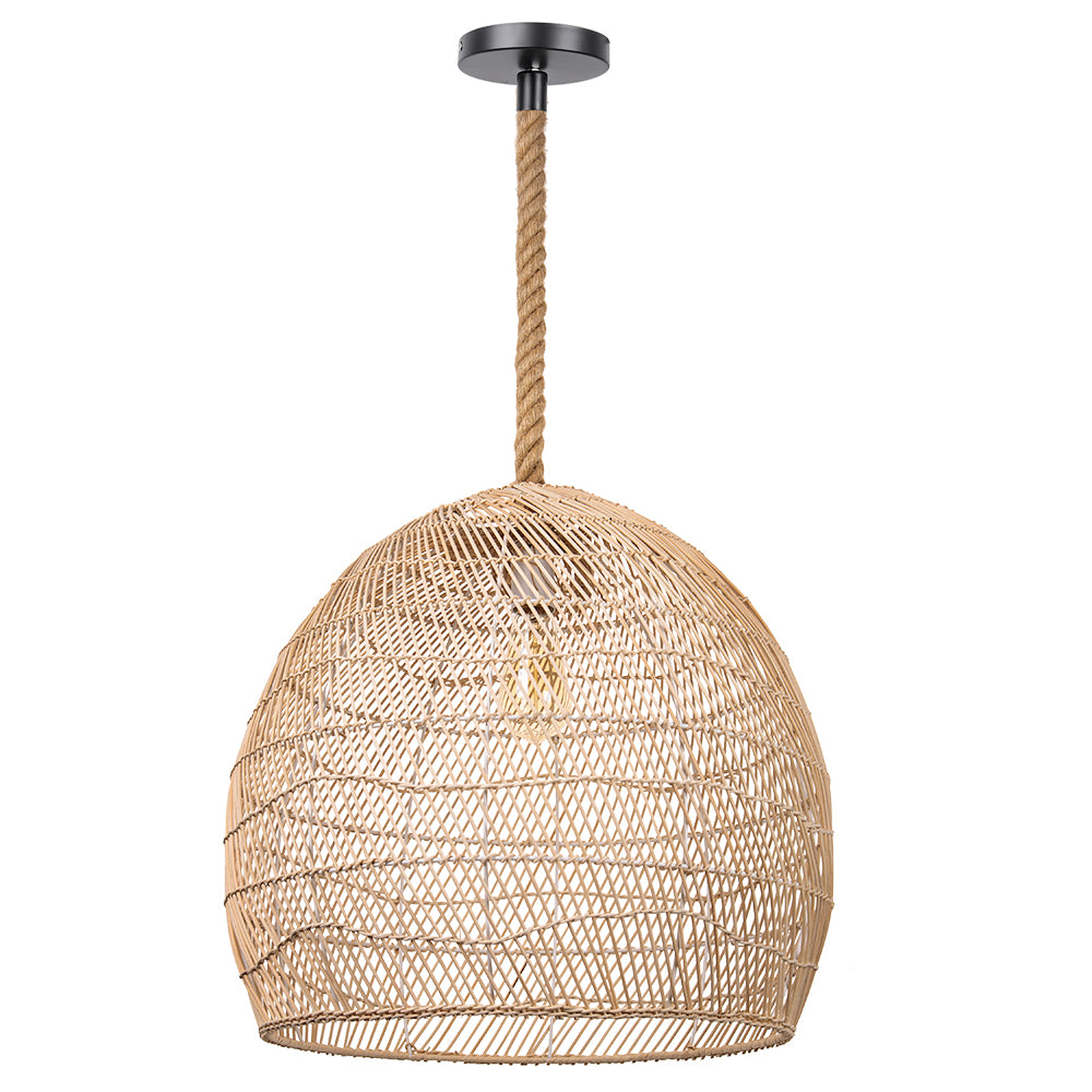 (M) Rope Rattan Pendant Lighting Fixture Natural Hardwired for Kitchen Island