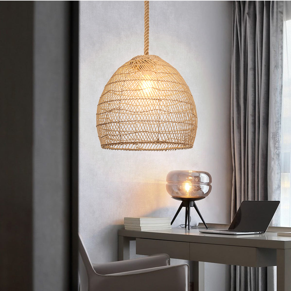 (M) Rope Rattan Pendant Lighting Fixture Natural Hardwired for Kitchen Island