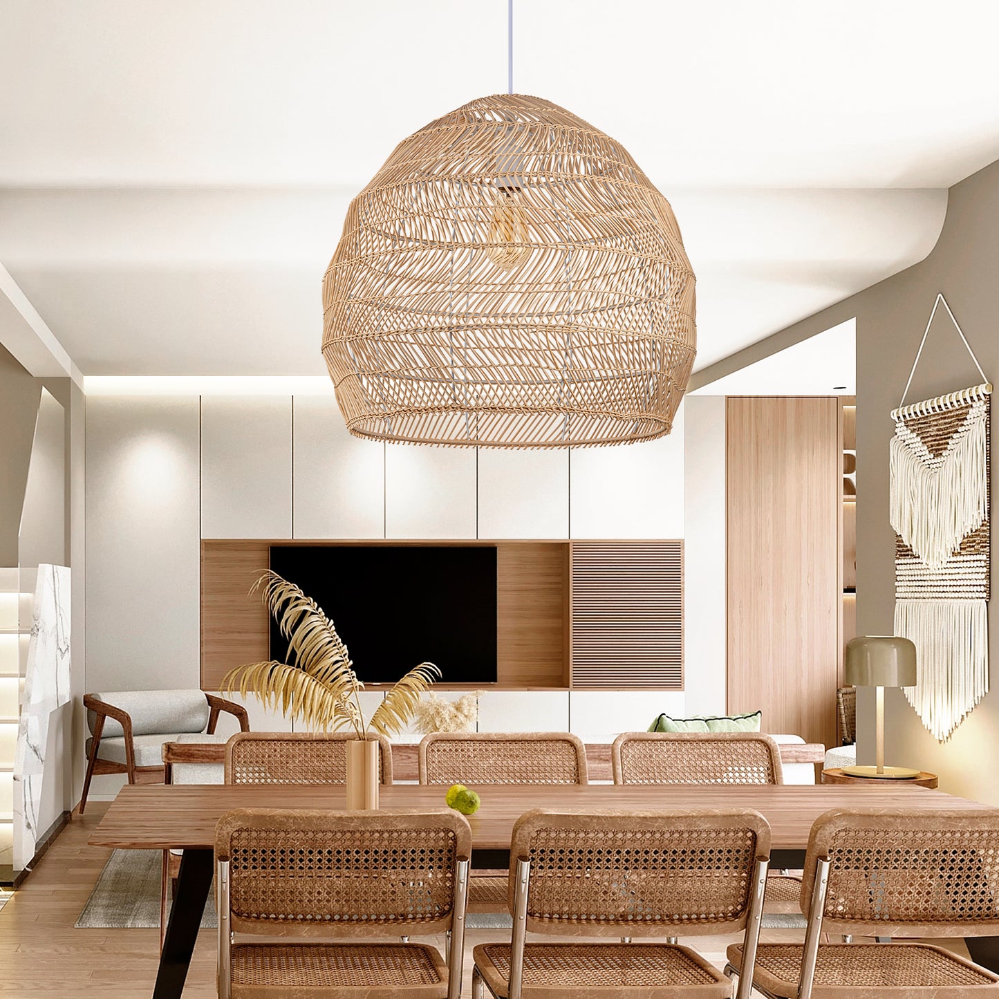 (M)Rattan Pendant Lighting Dome Natural E26 for Living Room