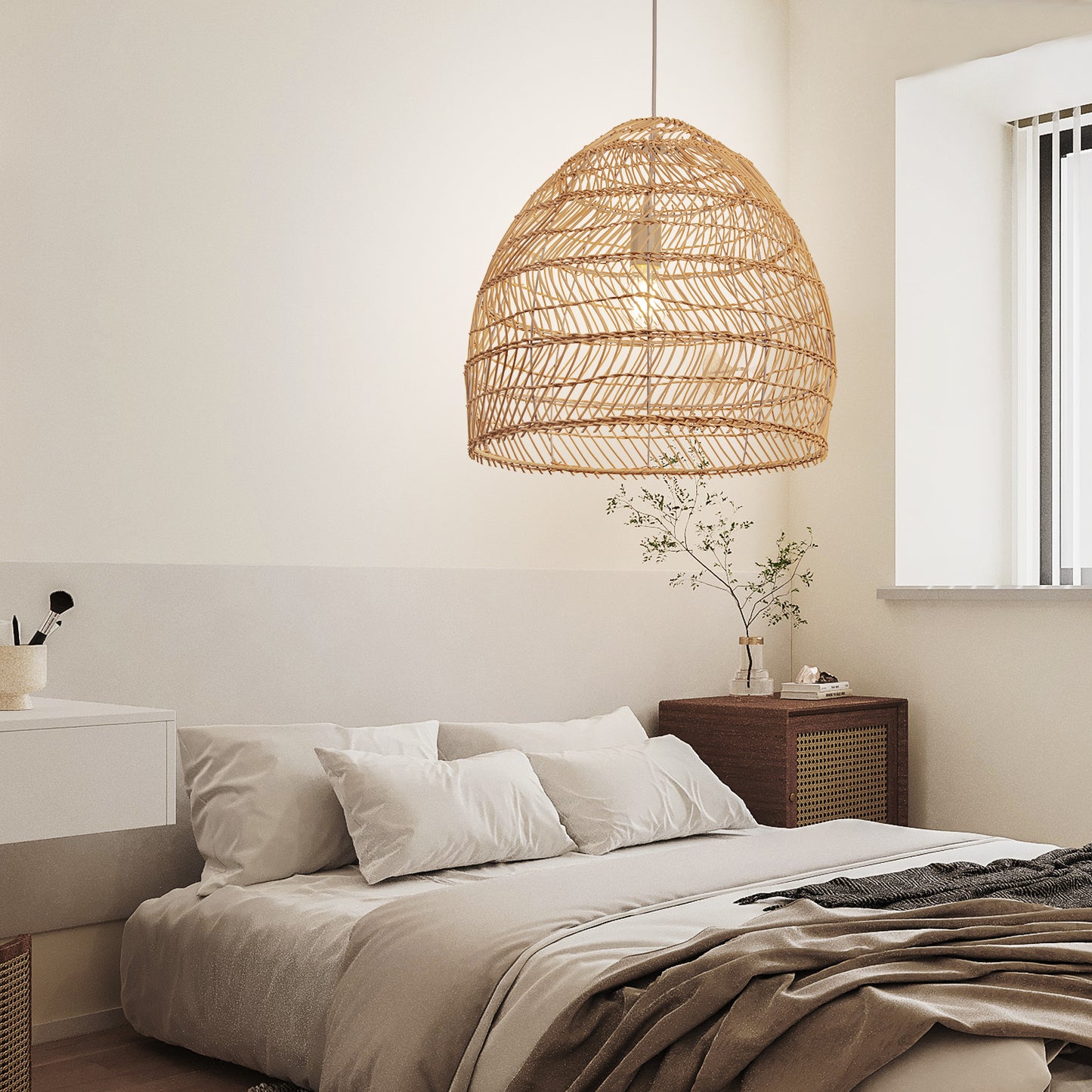 (M)Rattan Pendant Lighting Dome Natural E26 for Living Room