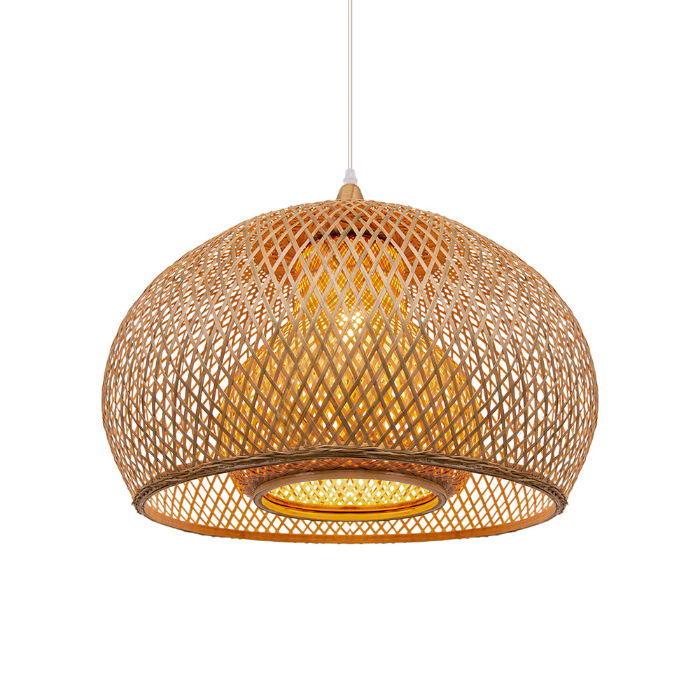 (M)Bamboo Pendant Ligting Dome Hand-Woven E26 Sigle Transitional Minimalist Boho Hanging Light for Dining Room Restaurant Hallway
