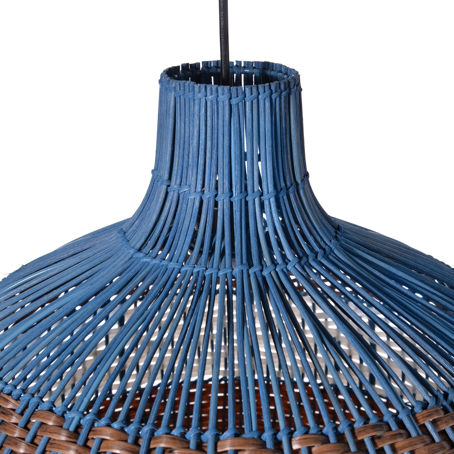 Hand Woven Rattan Art Pendant Light Blue And Brown Striped Hanging Ceiling Light Lampshade