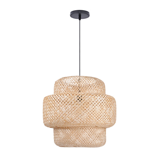 Bamboo Pendant Lighting Drum Handmade Lampshade Fixture for Living Room