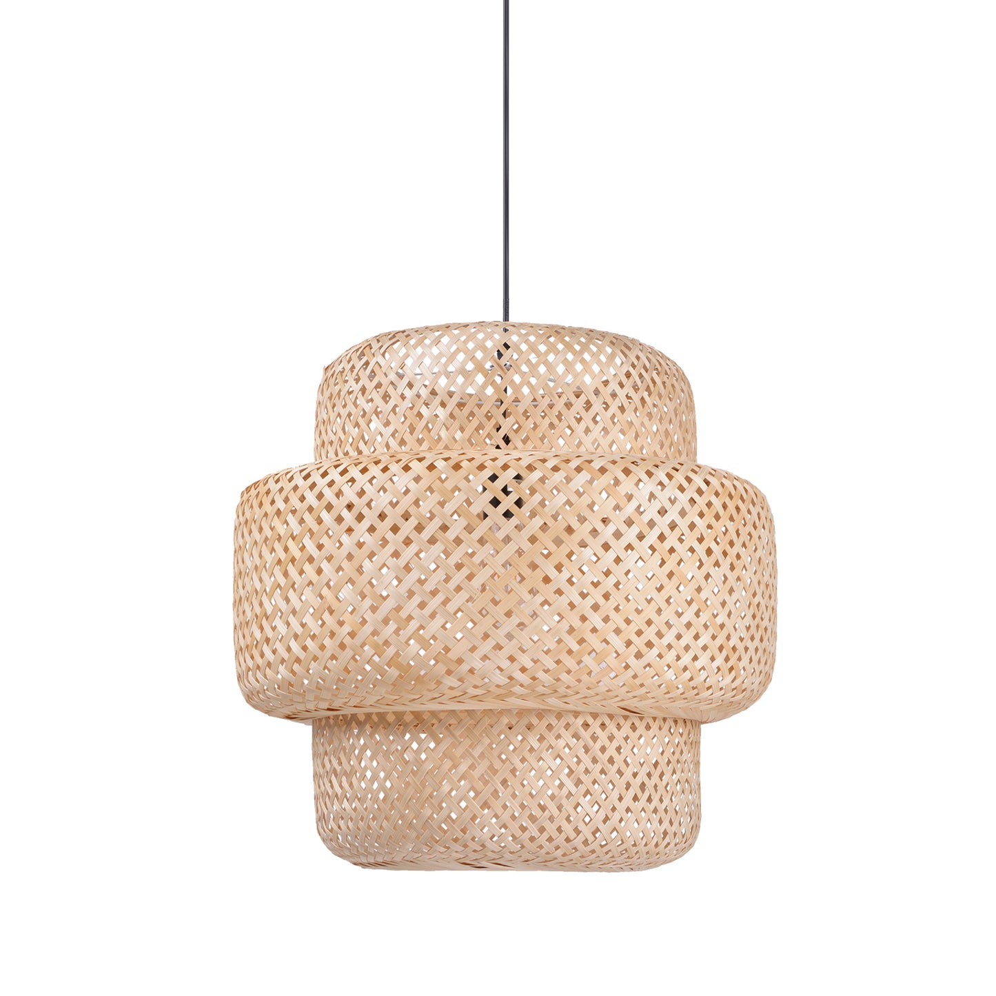 Bamboo Pendant Lighting Drum Handmade Lampshade Fixture for Living Room