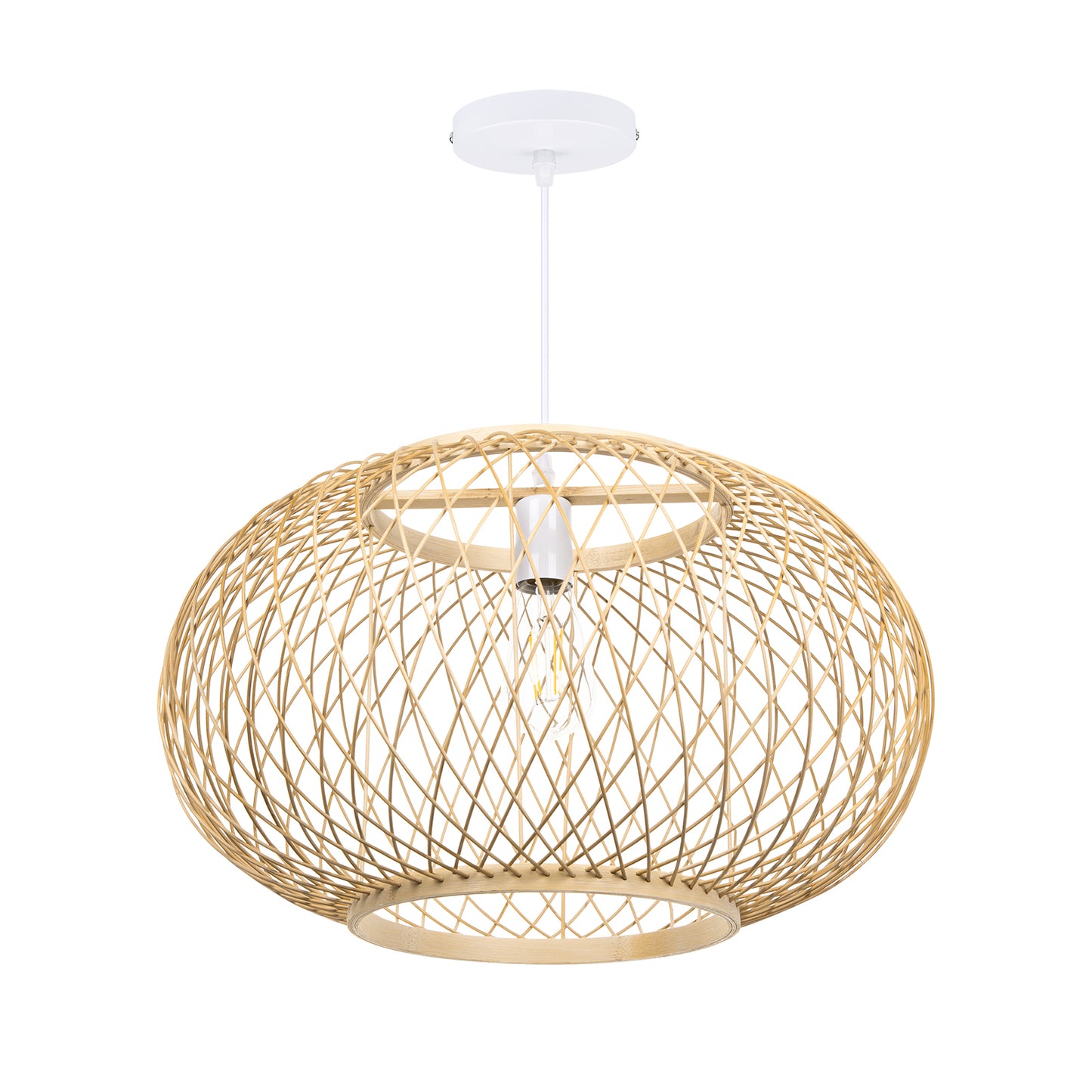 (M)Bamboo Pendant Lighting Globe Shade Boho Rattan Hanging Lights Fixture E27 for Kitchen Island