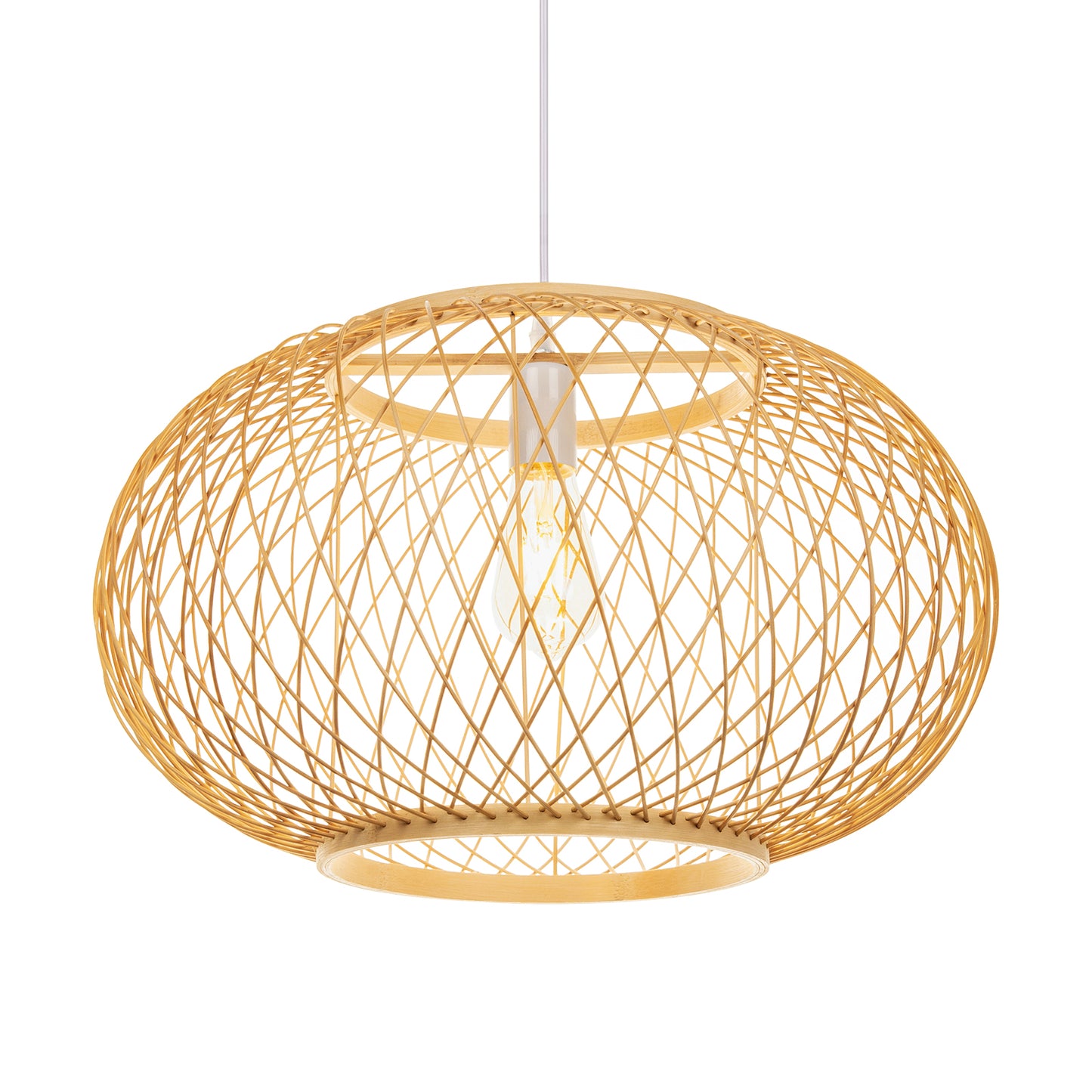 (M)Bamboo Pendant Lighting Globe Shade Boho Rattan Hanging Lights Fixture E27 for Kitchen Island