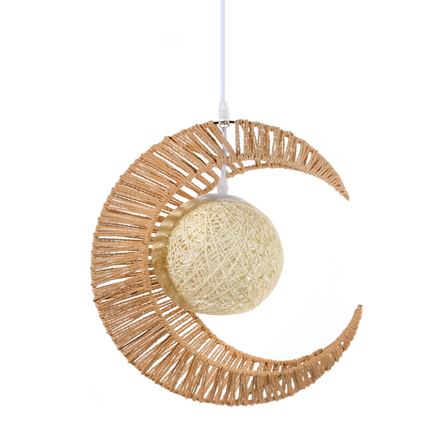 (Q)Vine Pendant Light Hand Woven Moon Shaped Pendant Light,Hemp Rope Lampshade Decorative Pendant Light,Suitable for Study Rooms,Bedrooms,Cafes