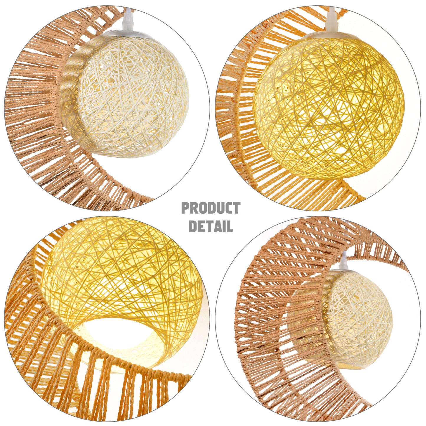 (Q)Vine Pendant Light Hand Woven Moon Shaped Pendant Light,Hemp Rope Lampshade Decorative Pendant Light,Suitable for Study Rooms,Bedrooms,Cafes