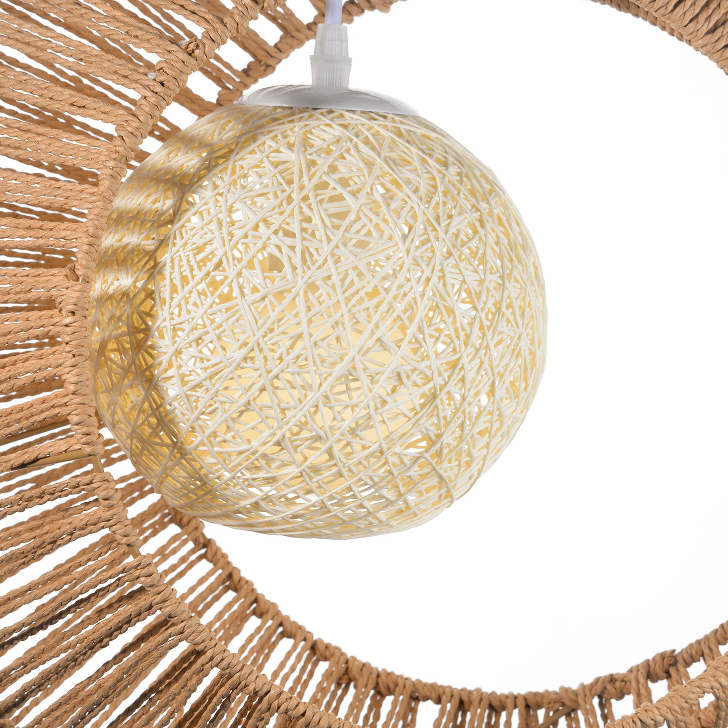 (Q)Vine Pendant Light Hand Woven Moon Shaped Pendant Light,Hemp Rope Lampshade Decorative Pendant Light,Suitable for Study Rooms,Bedrooms,Cafes