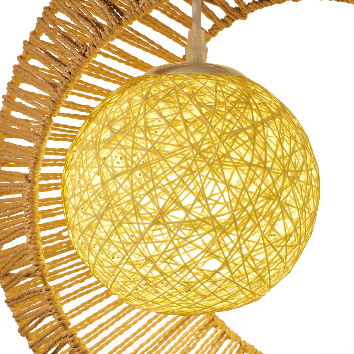 (Q)Vine Pendant Light Hand Woven Moon Shaped Pendant Light,Hemp Rope Lampshade Decorative Pendant Light,Suitable for Study Rooms,Bedrooms,Cafes