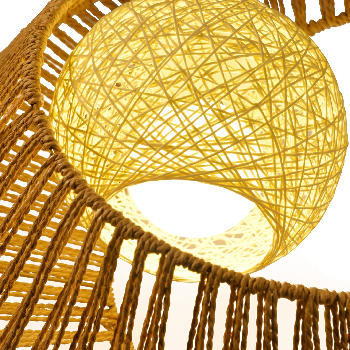 (Q)Vine Pendant Light Hand Woven Moon Shaped Pendant Light,Hemp Rope Lampshade Decorative Pendant Light,Suitable for Study Rooms,Bedrooms,Cafes