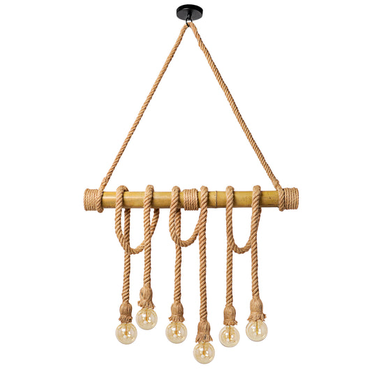 Arturesthome Edison Retro Chandelier Vintage Bamboo Hemp Rope Pendant Lamp