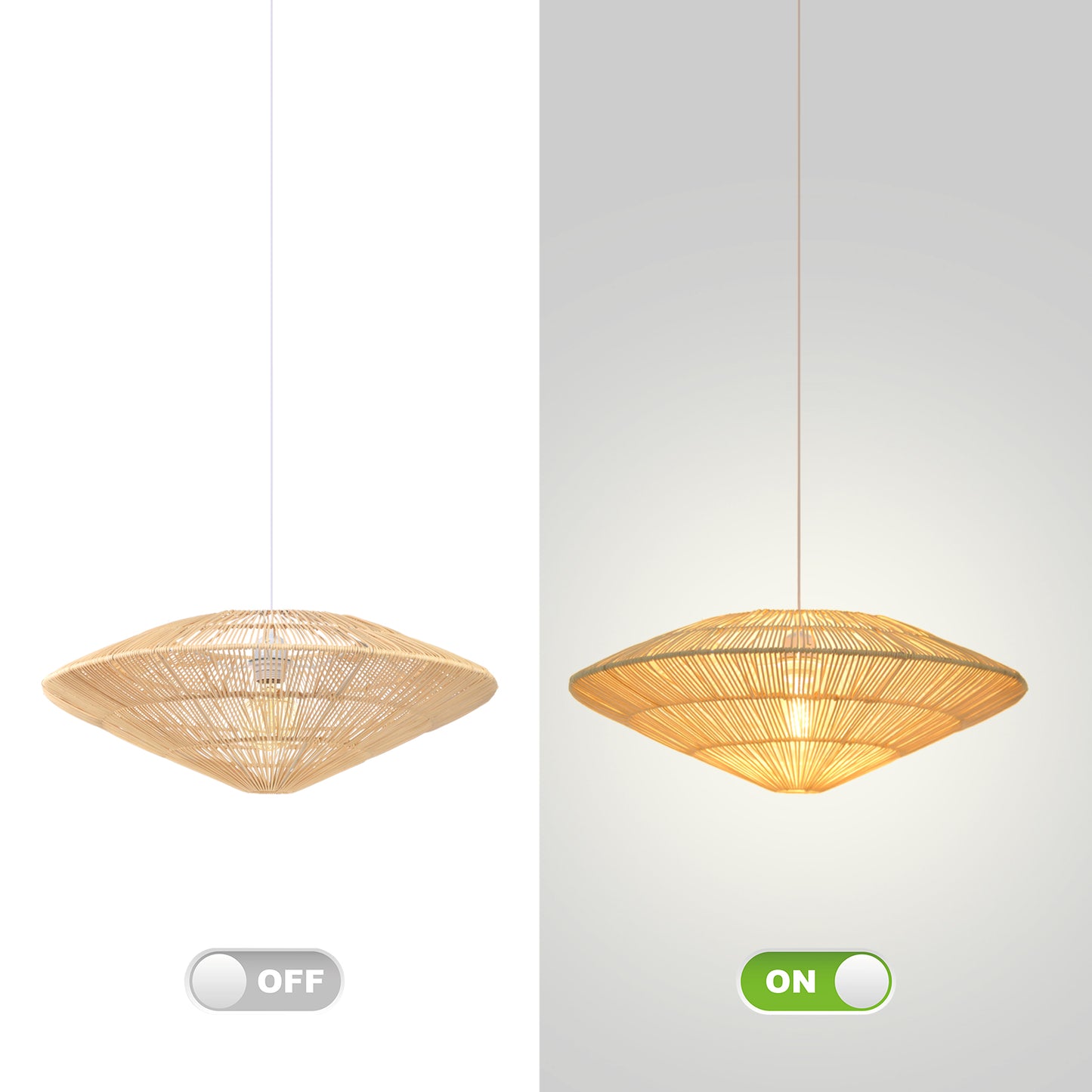 （Q)Handmade Rattan Woven Pendant Light, Modern Minimalist Style Rattan Woven Pendant Light, Suitable for Living Room, Kitchen, Island, Dining Room