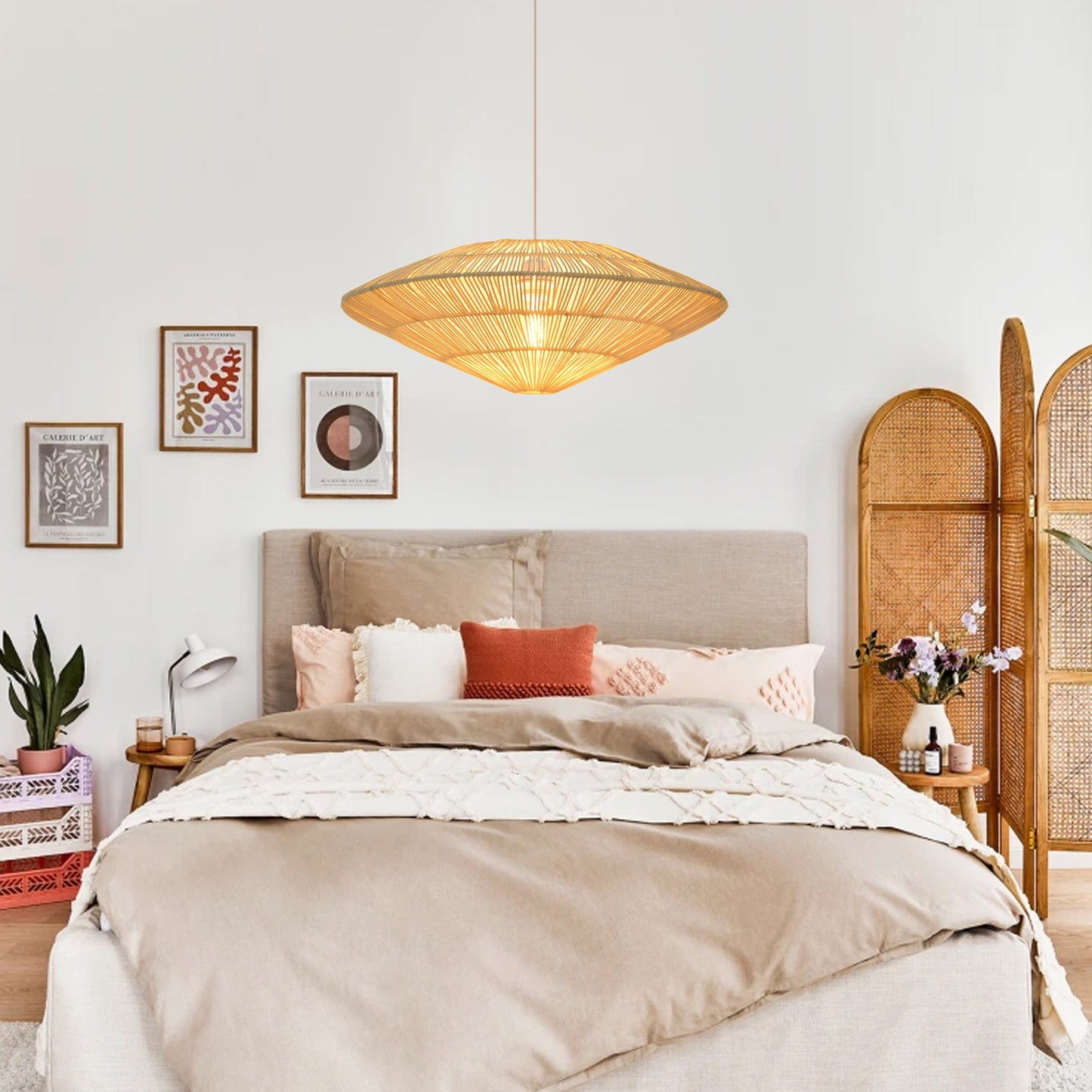 （Q)Handmade Rattan Woven Pendant Light, Modern Minimalist Style Rattan Woven Pendant Light, Suitable for Living Room, Kitchen, Island, Dining Room