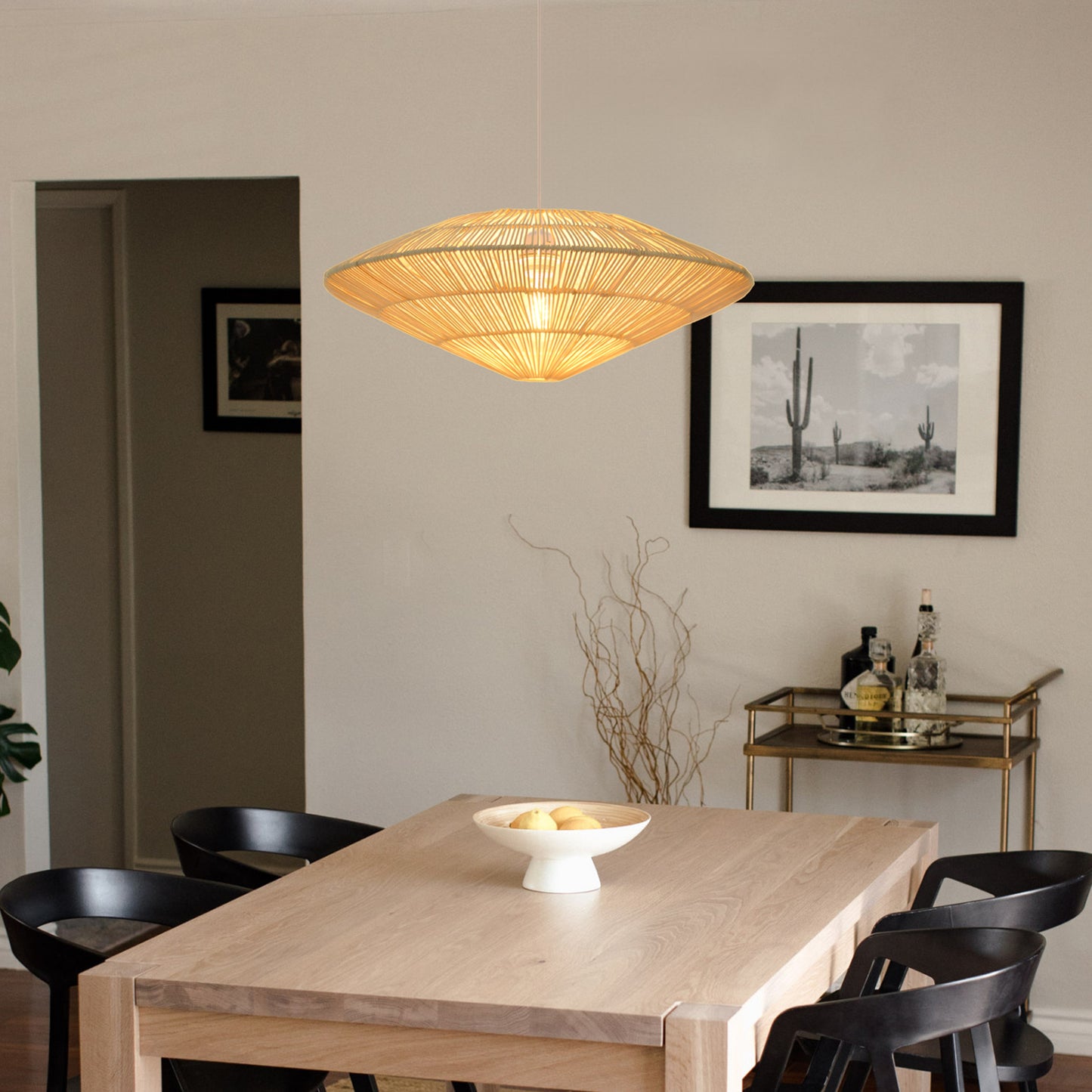 （Q)Handmade Rattan Woven Pendant Light, Modern Minimalist Style Rattan Woven Pendant Light, Suitable for Living Room, Kitchen, Island, Dining Room