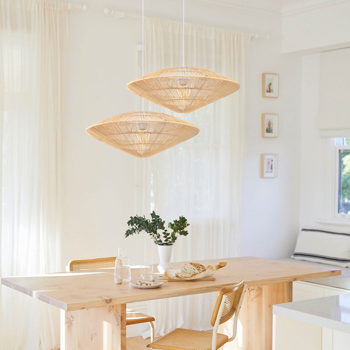 （Q)Handmade Rattan Woven Pendant Light, Modern Minimalist Style Rattan Woven Pendant Light, Suitable for Living Room, Kitchen, Island, Dining Room