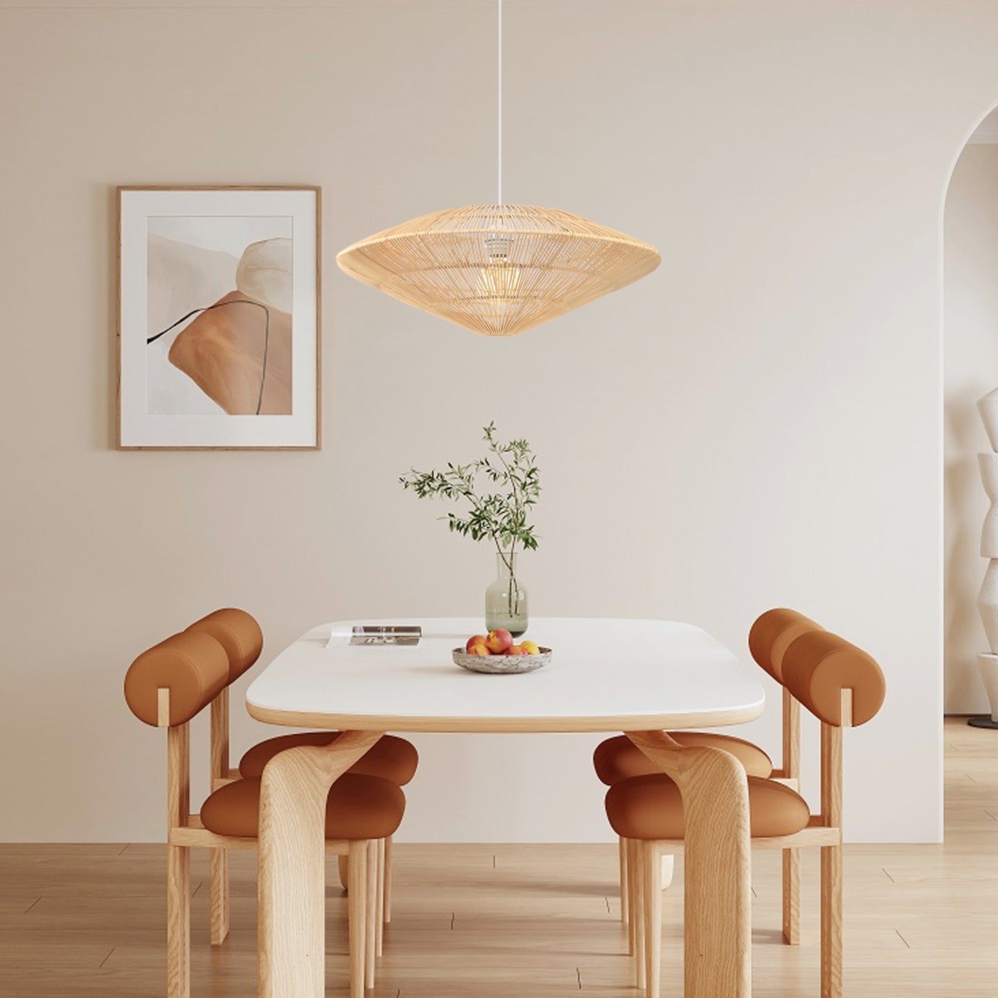 （Q)Handmade Rattan Woven Pendant Light, Modern Minimalist Style Rattan Woven Pendant Light, Suitable for Living Room, Kitchen, Island, Dining Room