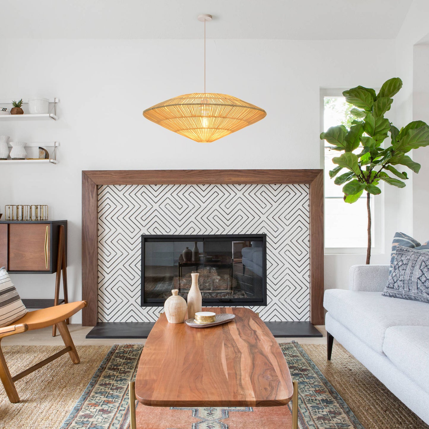 （Q)Handmade Rattan Woven Pendant Light, Modern Minimalist Style Rattan Woven Pendant Light, Suitable for Living Room, Kitchen, Island, Dining Room