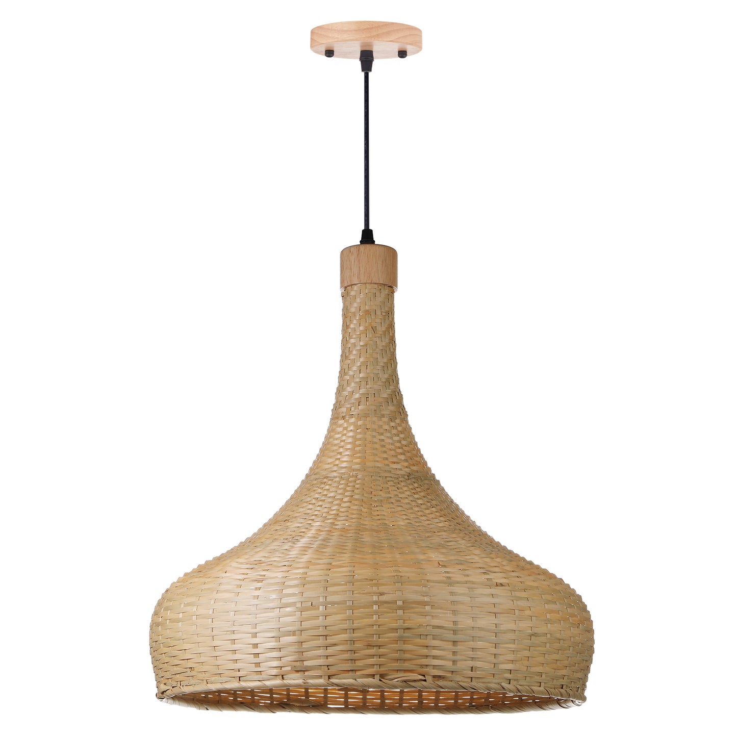 （Q)17.7 Inch Handmade Bamboo Woven Pendant Light, Retro Style Dome Bamboo Pendant Light, Suitable for Bedrooms, Dining Rooms, Living Rooms