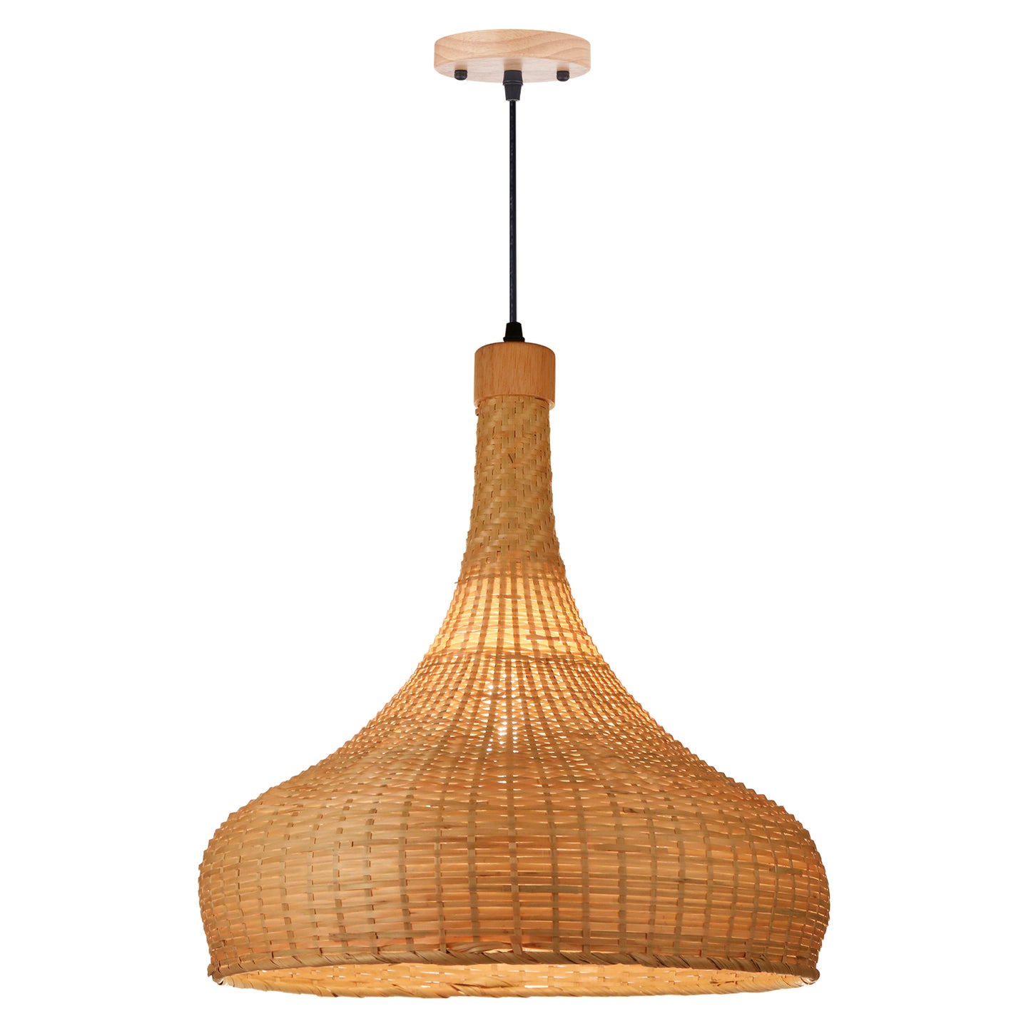 （Q)17.7 Inch Handmade Bamboo Woven Pendant Light, Retro Style Dome Bamboo Pendant Light, Suitable for Bedrooms, Dining Rooms, Living Rooms