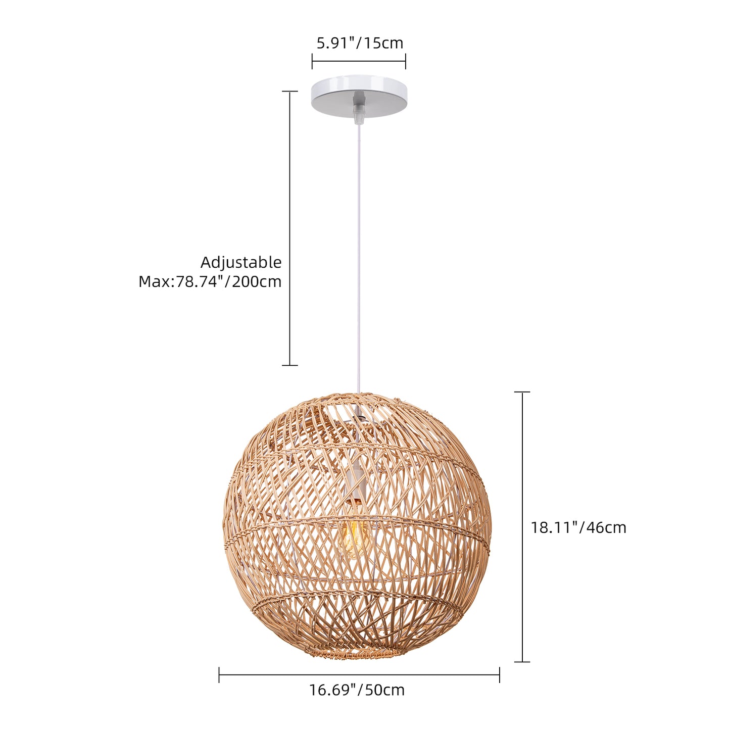 (Z)ARTURESTHOME Bamboo Pendant Ligting Globe Shade Ceiling Hanging Light E27 Sigle for Restaurant Home 1 Light