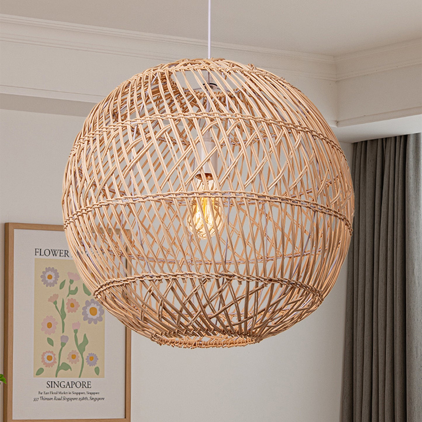 (Z)ARTURESTHOME Bamboo Pendant Ligting Globe Shade Ceiling Hanging Light E27 Sigle for Restaurant Home 1 Light