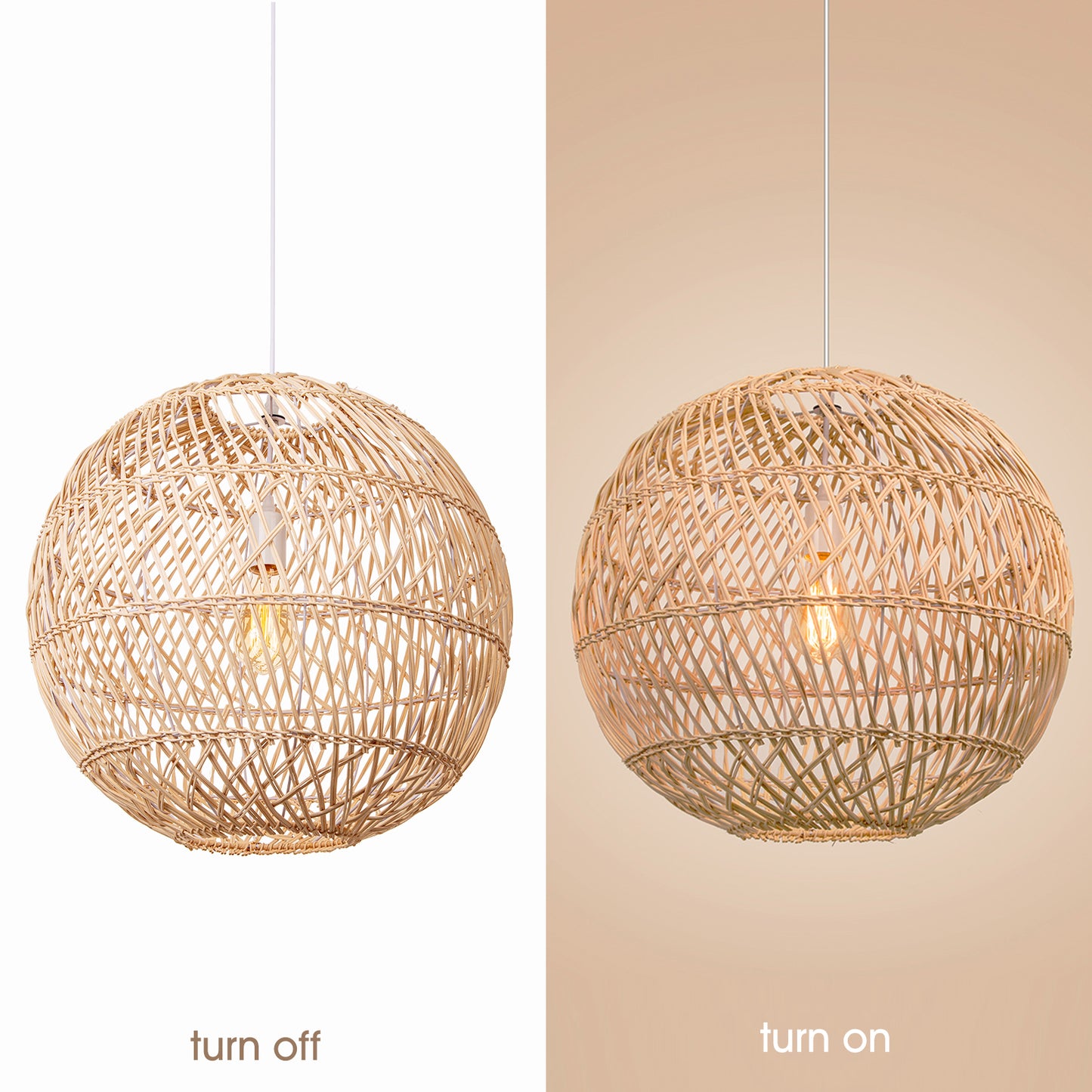 (Z)ARTURESTHOME Bamboo Pendant Ligting Globe Shade Ceiling Hanging Light E27 Sigle for Restaurant Home 1 Light