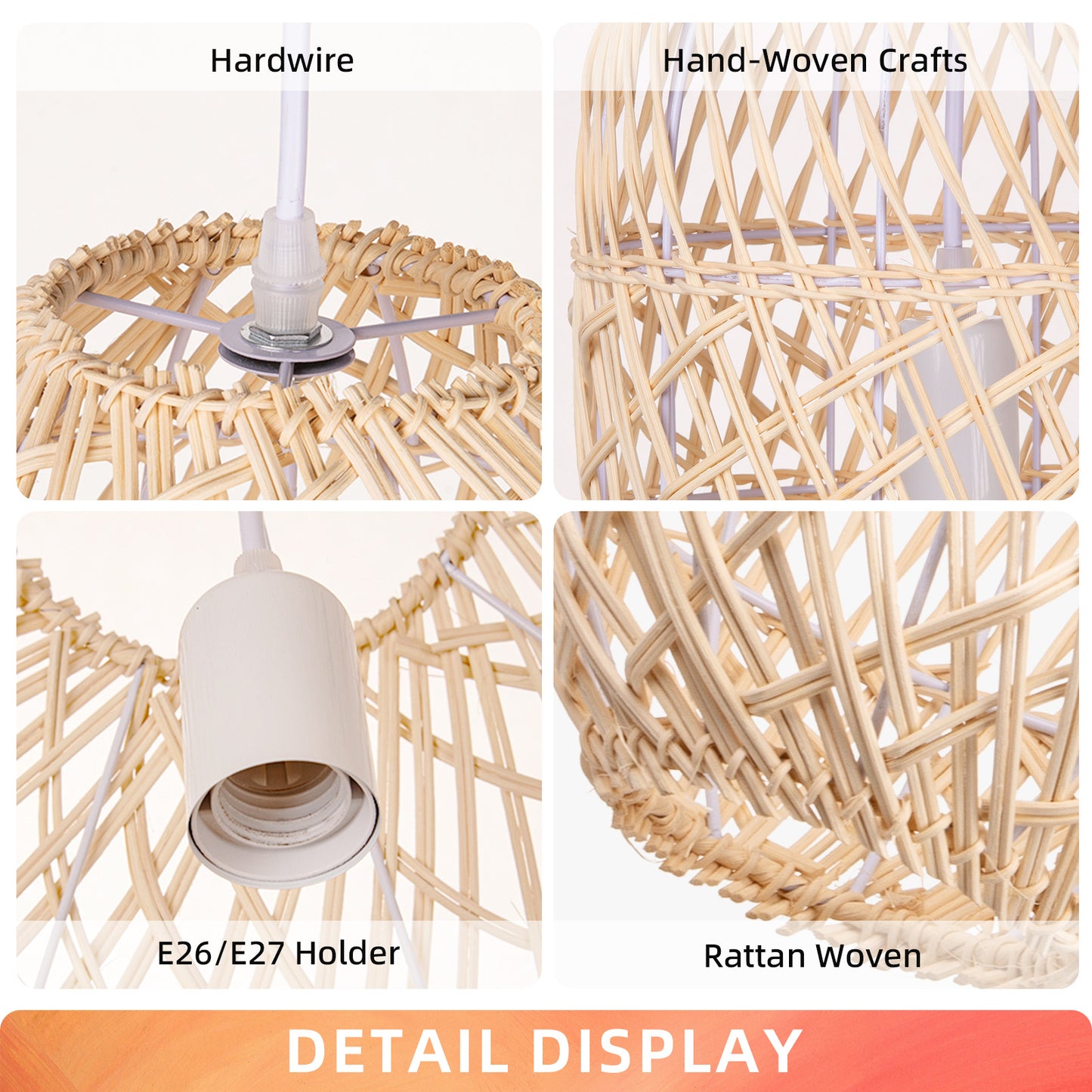 (Z)ARTURESTHOME Bamboo Pendant Lamp Globe Lampshade Ceiling Pendant Lamp E27 for bedroom living room kitchen