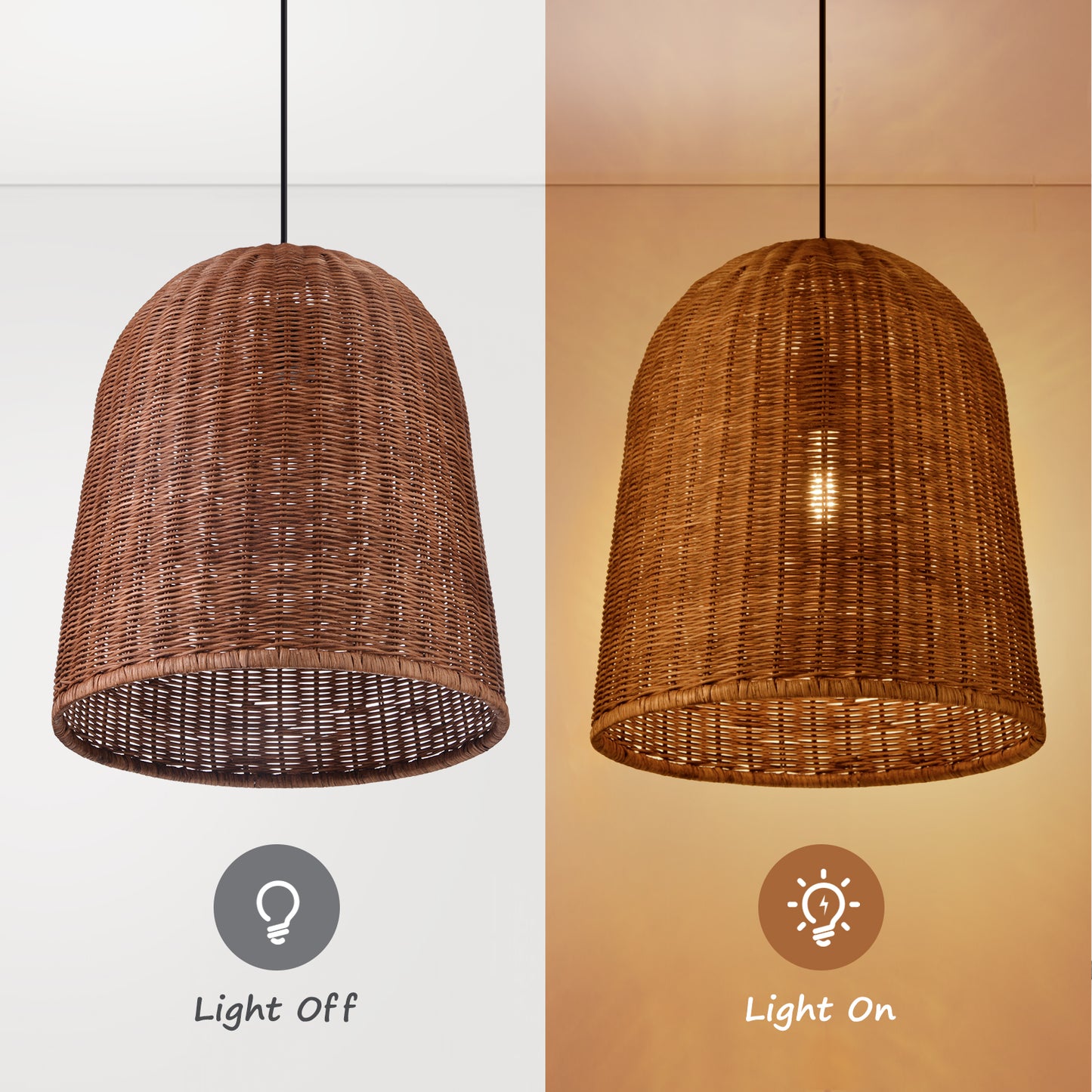 （Q)Hand Woven Brown Rattan Pendant Light, Vintage Style Rattan Basket Rattan Woven Pendant Light, Suitable For Dining And Living Rooms