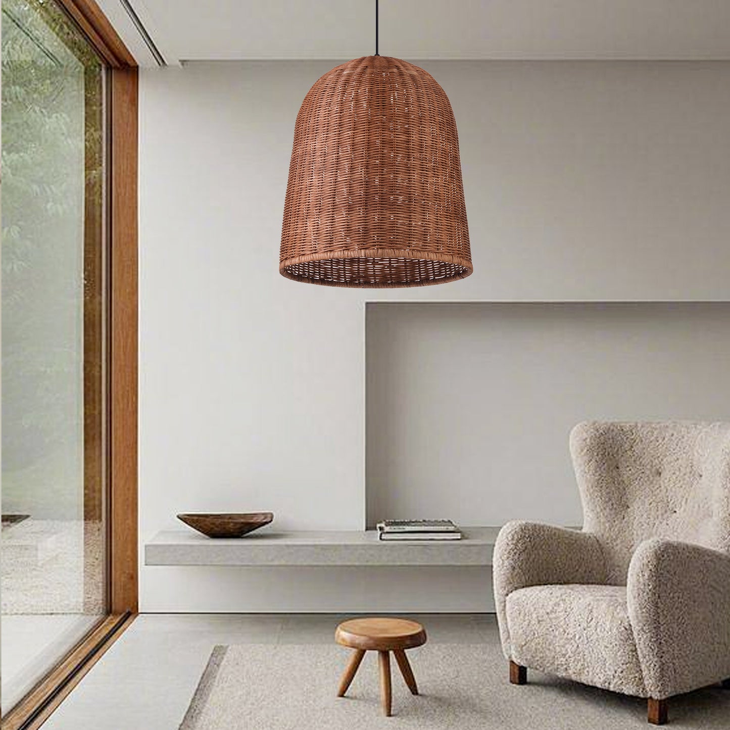 （Q)Hand Woven Brown Rattan Pendant Light, Vintage Style Rattan Basket Rattan Woven Pendant Light, Suitable For Dining And Living Rooms