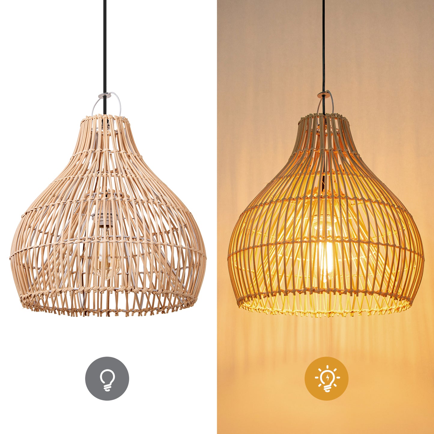 Arturesthome Bohemian Pendant Light Natural Rattan Materials Ceiling Chandelier Hanging Lamp Lighting Fixture