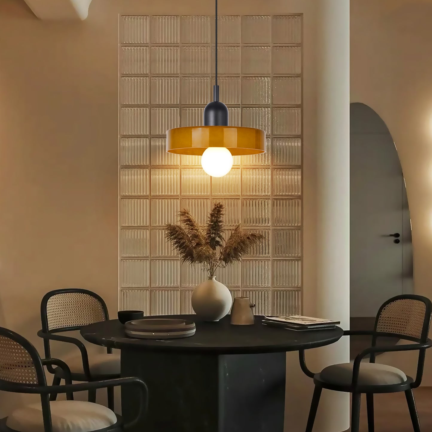 (M)1-Light Glass Pendant Light Fixture Modern Black/Dark Green Small Lamps for Living Room/Kitchen