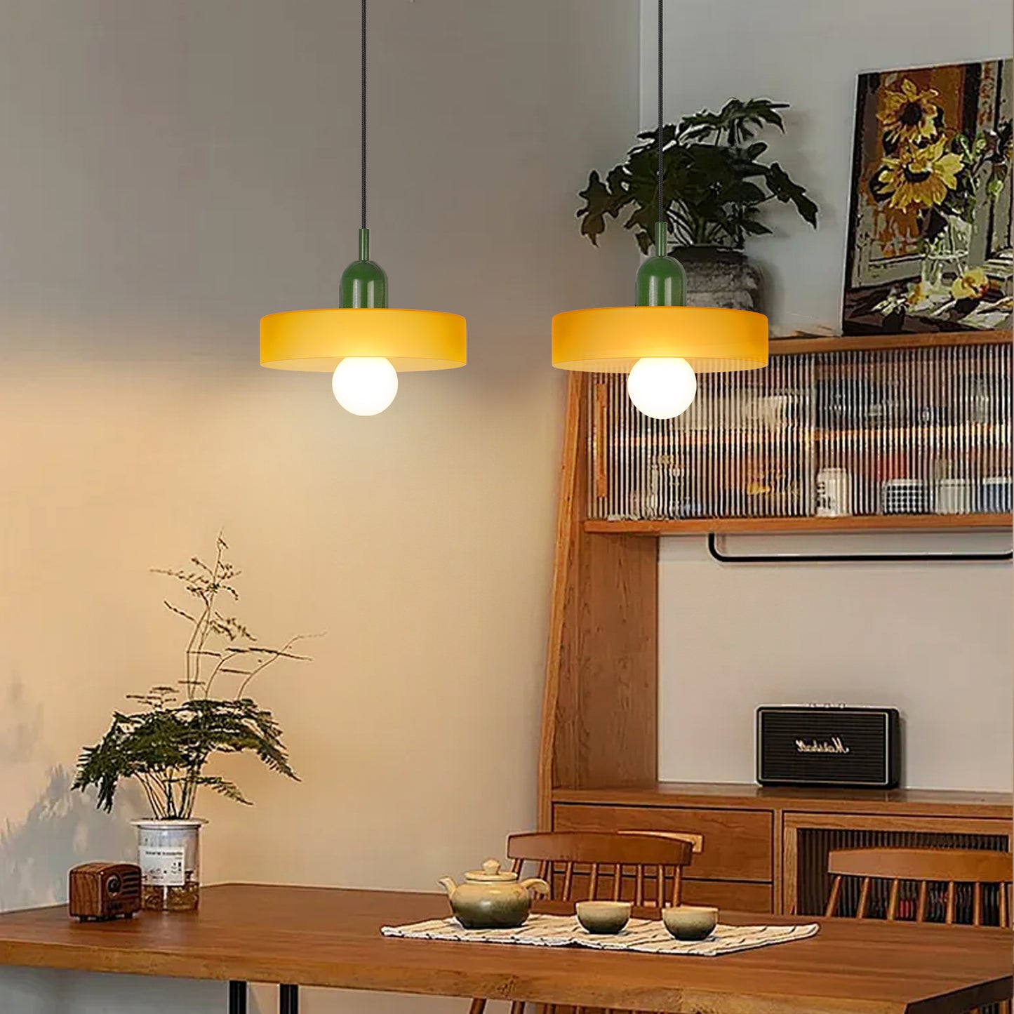 (M)1-Light Glass Pendant Light Fixture Modern Green/Orange Small Lamps for Living Room/Kitchen