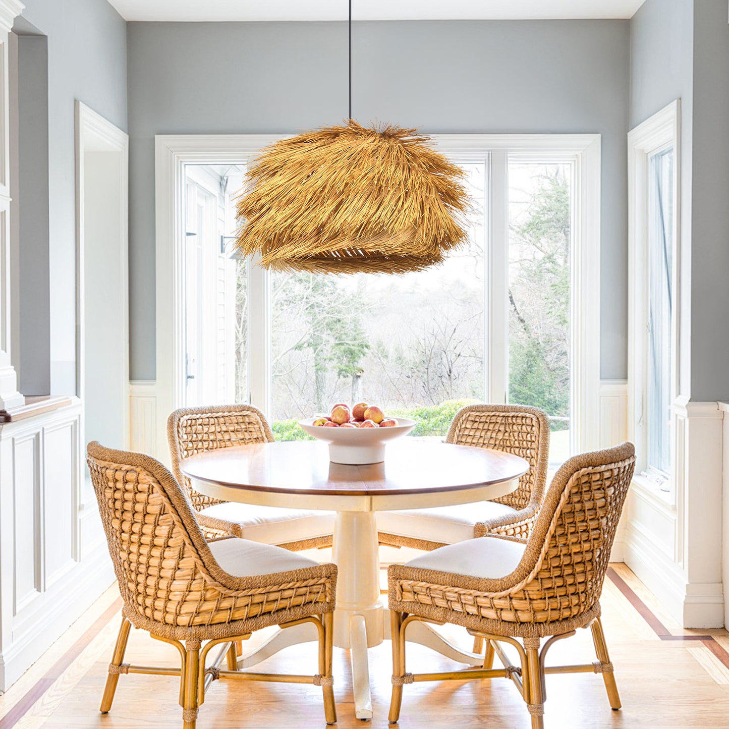 (Q)Hand Woven Bamboo and Rattan Pendant Light, Vintage Home Lighting Pendant Light, Bohemian Style, Suitable for Bedrooms and Restaurants