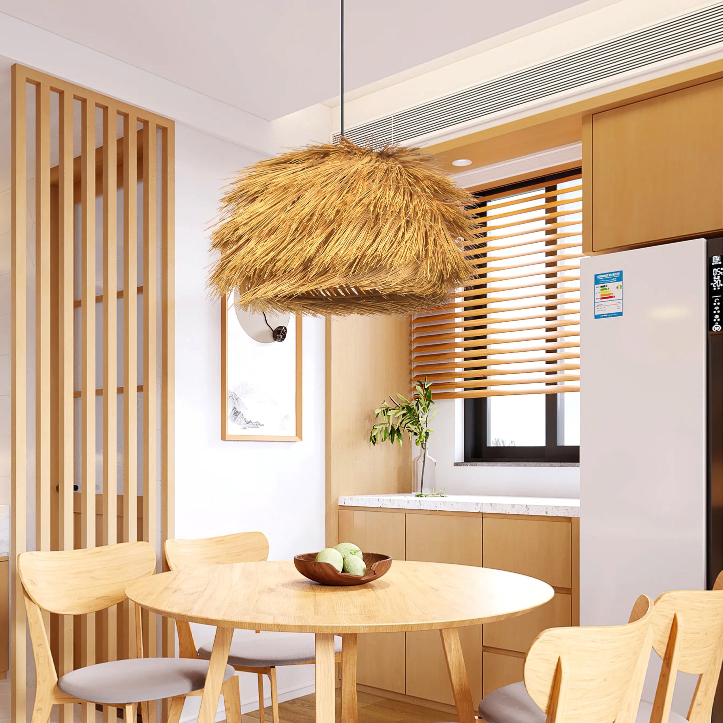 (Q)Hand Woven Bamboo and Rattan Pendant Light, Vintage Home Lighting Pendant Light, Bohemian Style, Suitable for Bedrooms and Restaurants