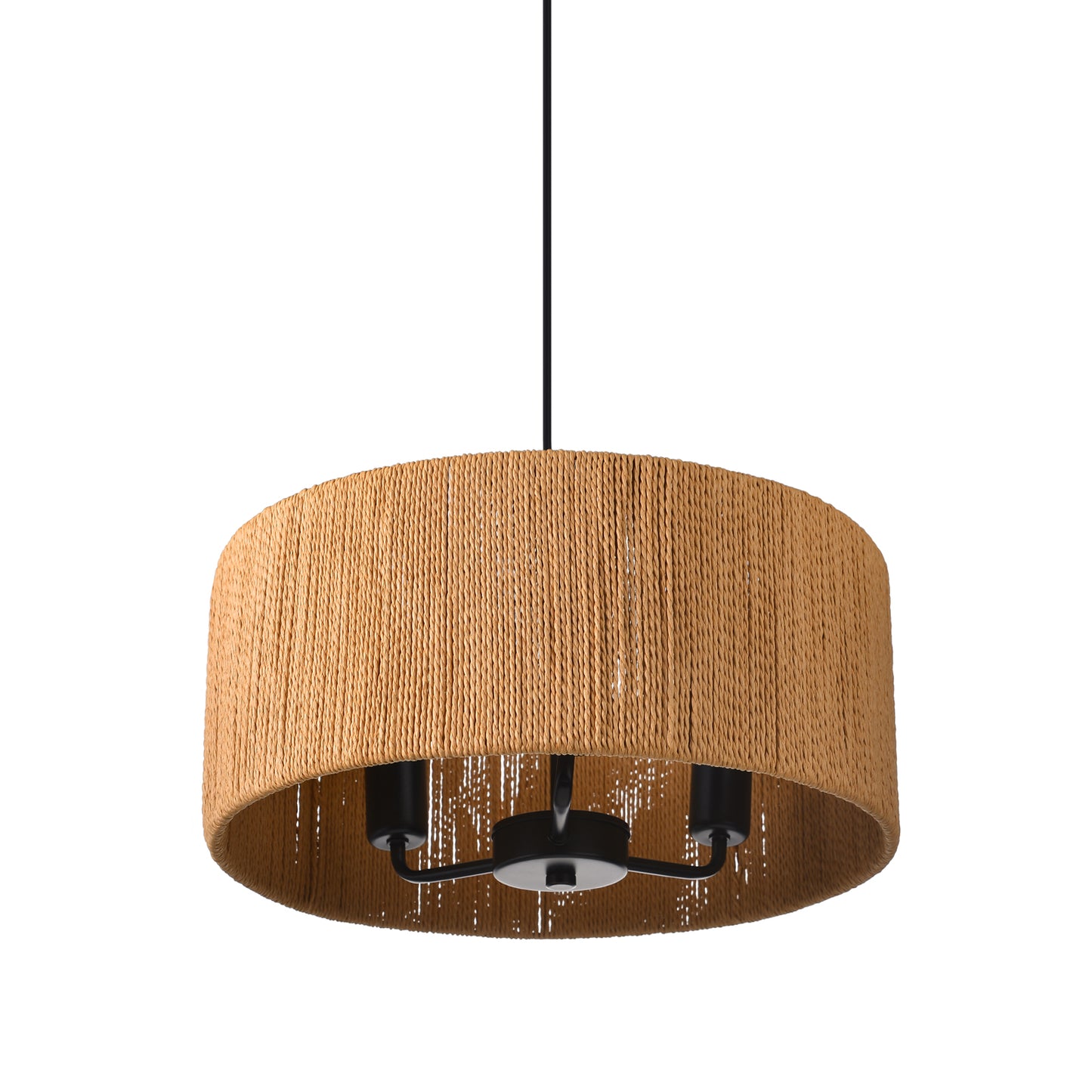 (Q) 15.75-Inch Hemp Rope Pendant Light, Retro Style Cylindrical Lampshade Hemp Rope Pendant Light, Suitable For Living Room, Dining Room, Kitchen