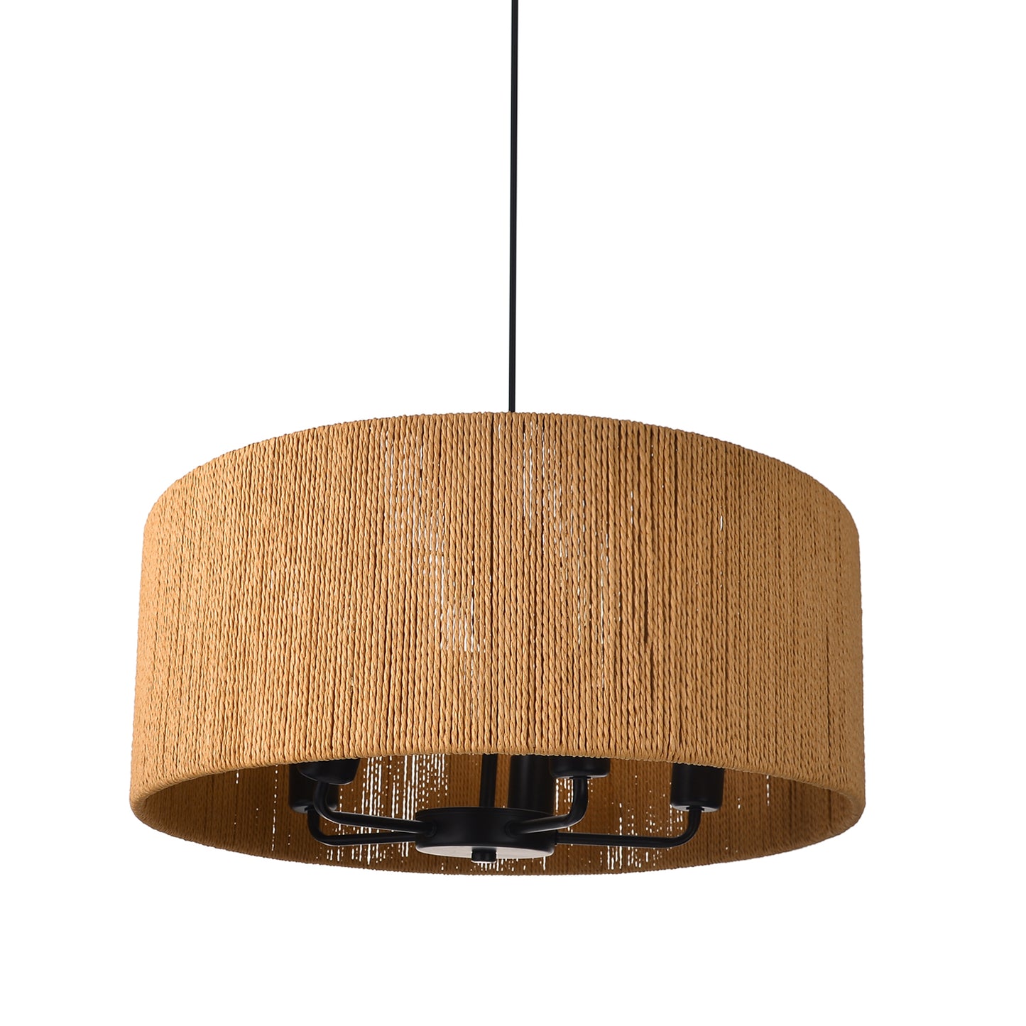 (Q) 15.75-Inch Hemp Rope Pendant Light, Retro Style Cylindrical Lampshade Hemp Rope Pendant Light, Suitable For Living Room, Dining Room, Kitchen