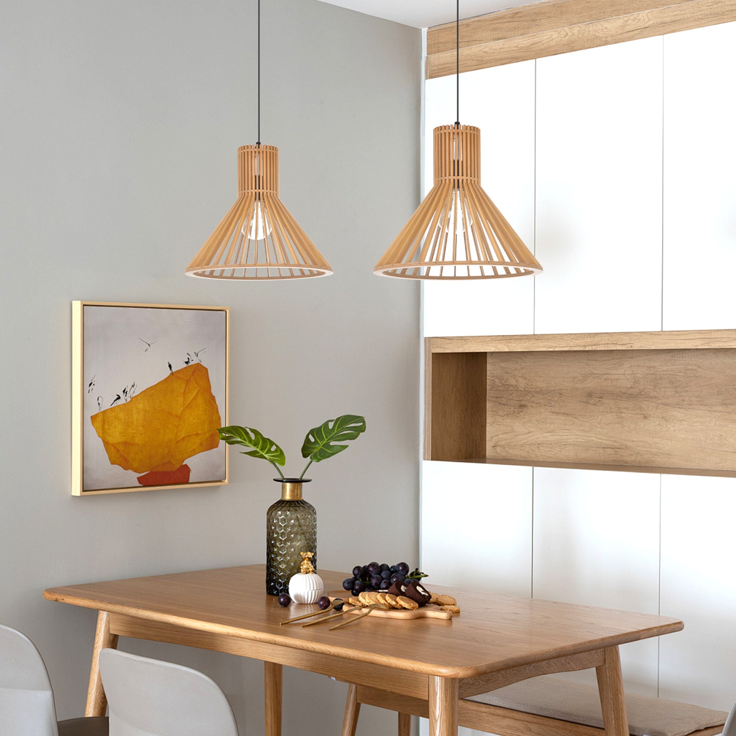 (Z)ARTURESTHOME Modern minimalist wooden chandelier for dining room, living room and bedroom in Scandinavian style home décor