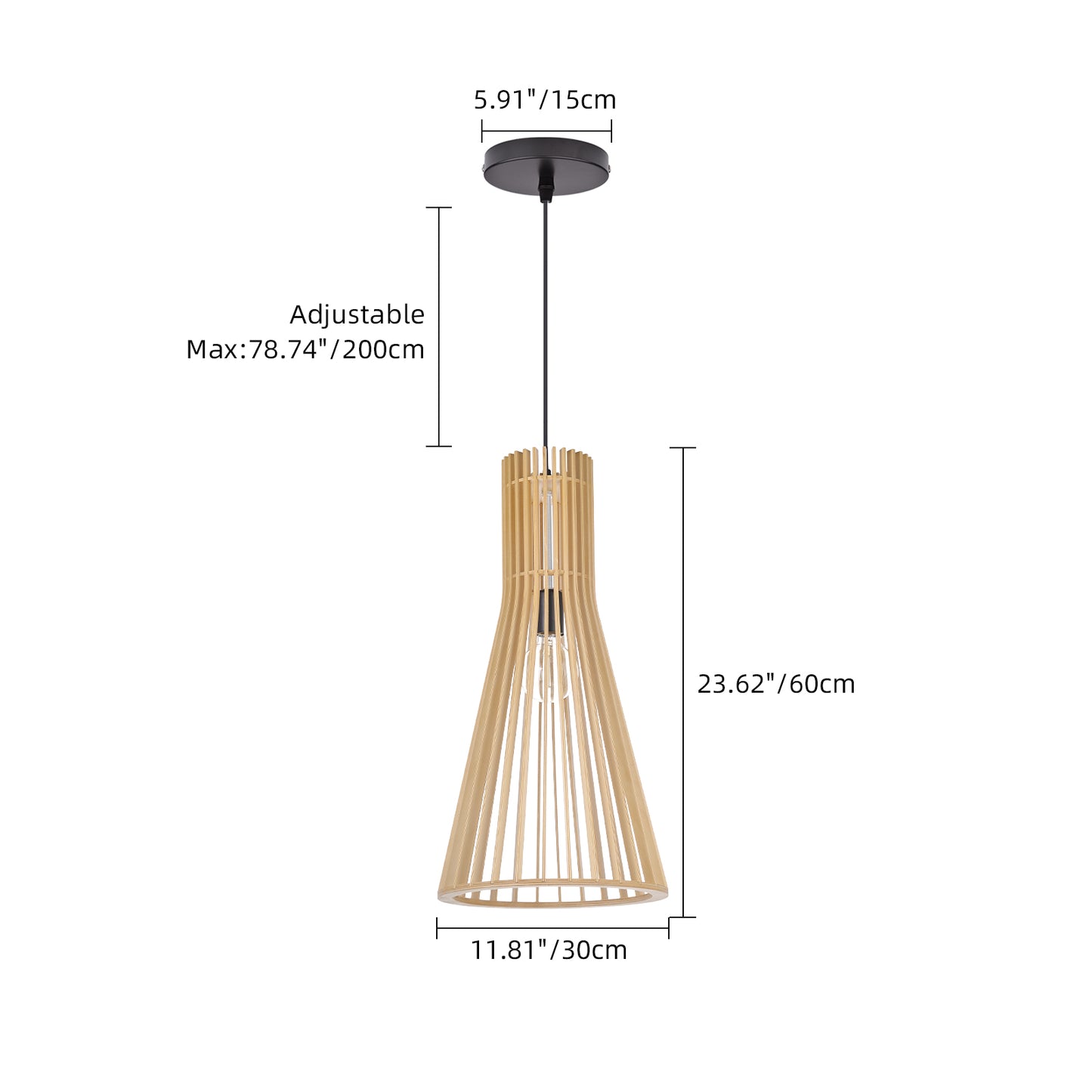 (Z)Adjustable Bamboo Pendant Light - Natural Wooden Finish, Modern Design