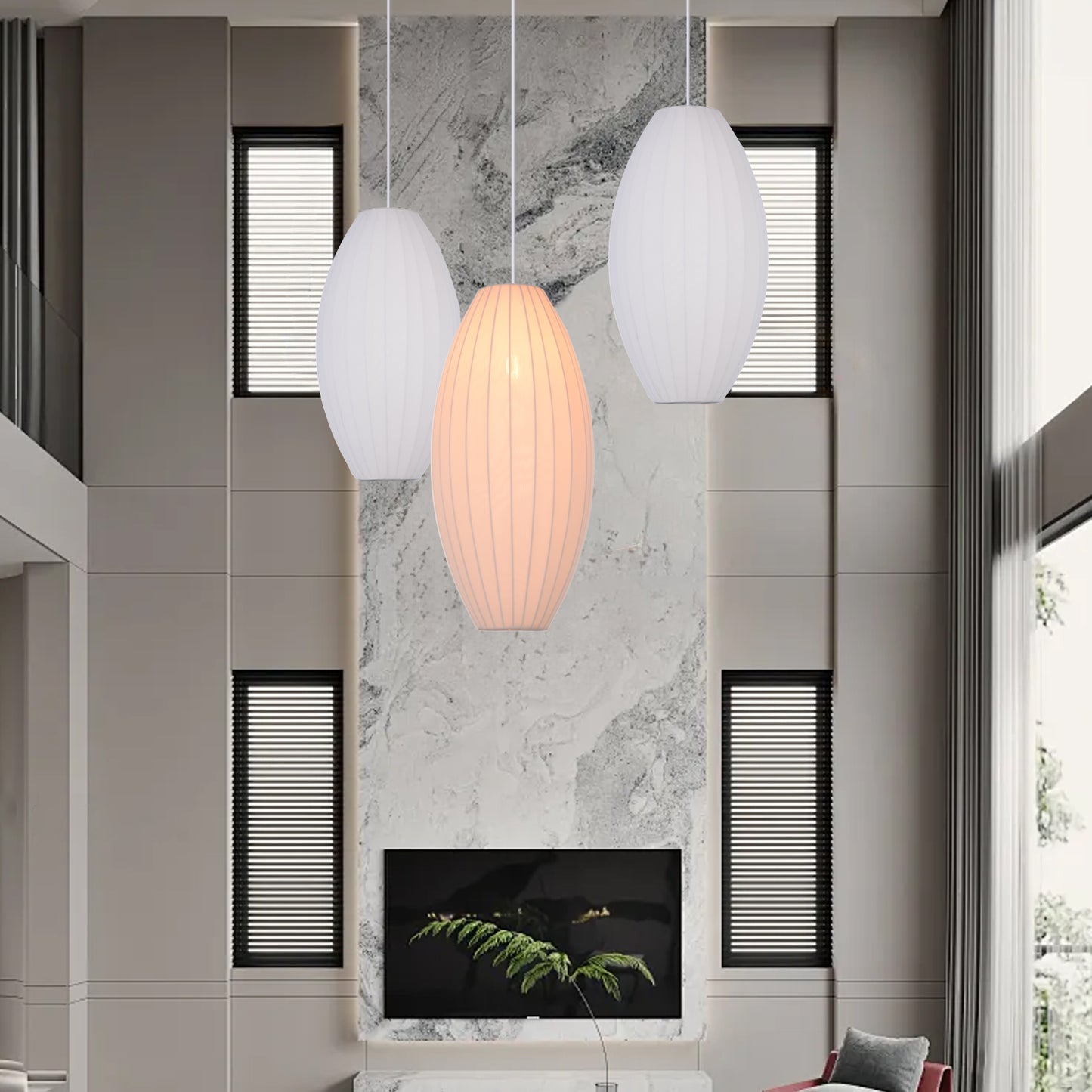 (Z)Matte White Oval Pendant Light Modern Minimalist Chandelier for Bedroom Kitchen Island Dining Room Decor Lighting