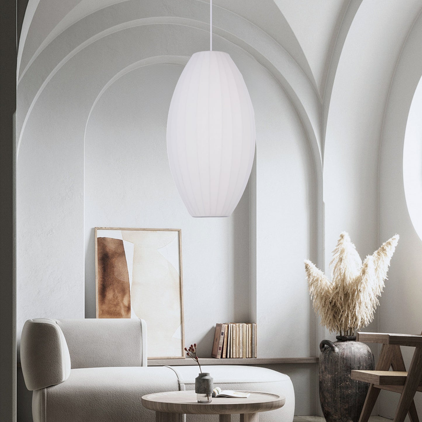 (Z)Matte White Oval Pendant Light Modern Minimalist Chandelier for Bedroom Kitchen Island Dining Room Decor Lighting