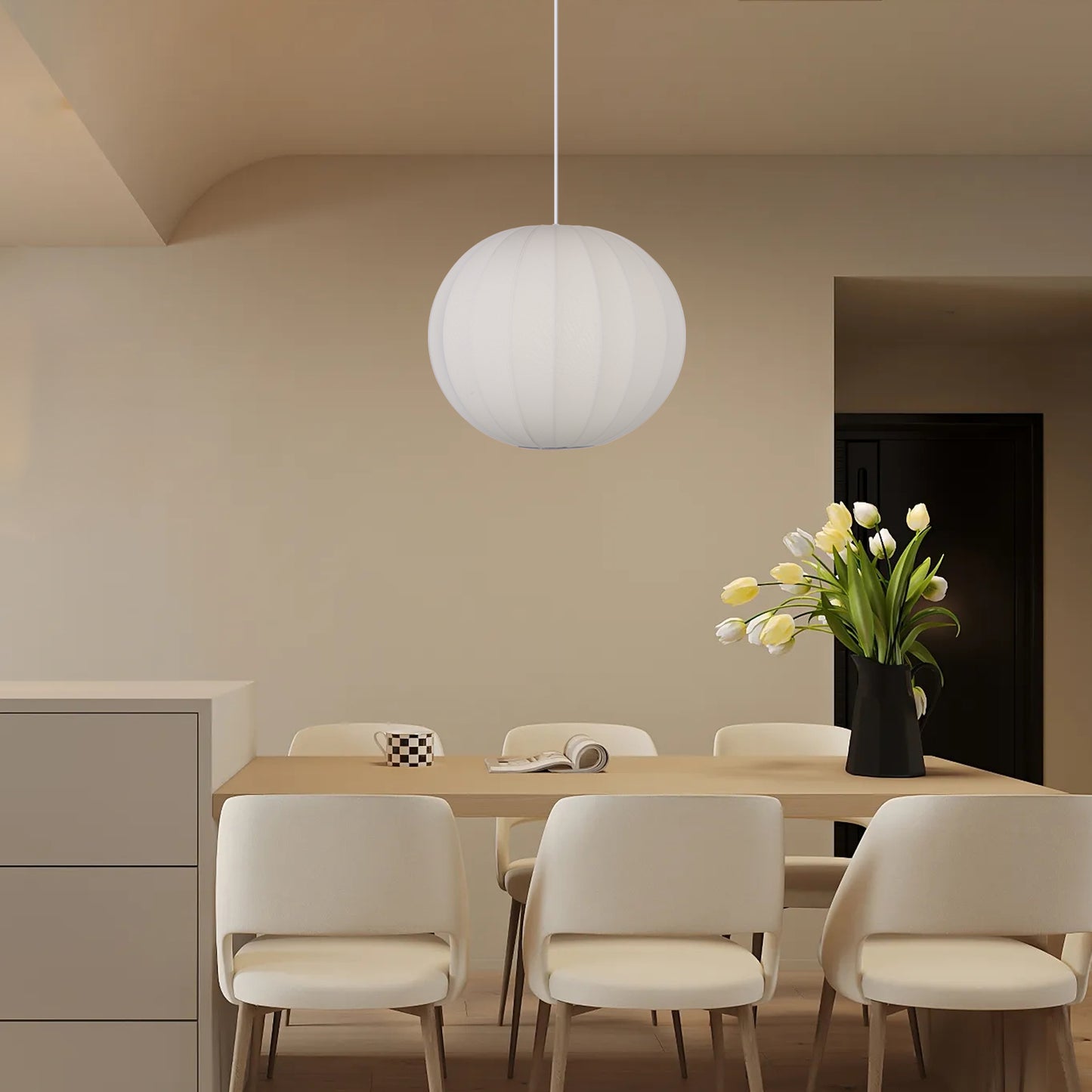 (Z)Modern Silk Pendant Light - Adjustable Height, Elegant Design for Kitchen, Entryway, and Bedroom