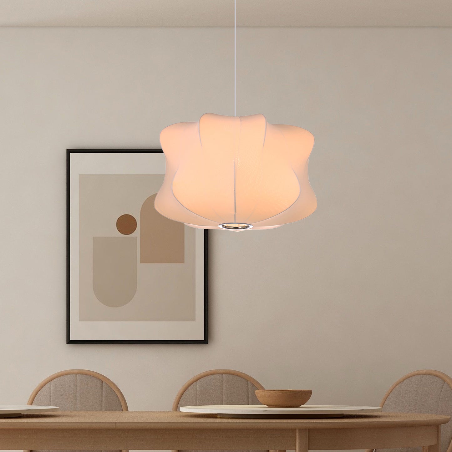 (Z)Modern Wave-Edged Round Ceiling Light - Adjustable, Polyester, White Cord, LED/Incandescent Ready, Hardwire Installation