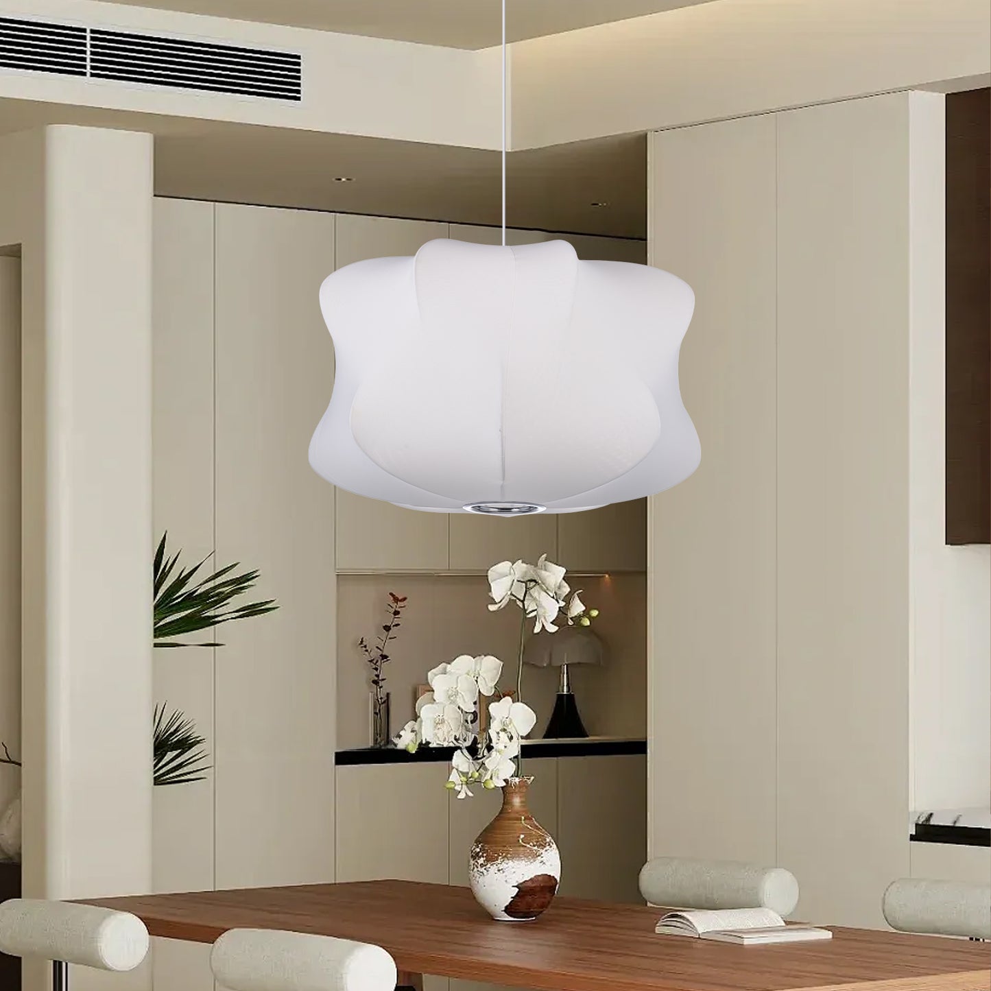 (Z)ARTURESTHOME Modern Polyester Chandelier with Silk Finish,Adjustable Cord,White,D40cm x H20cm