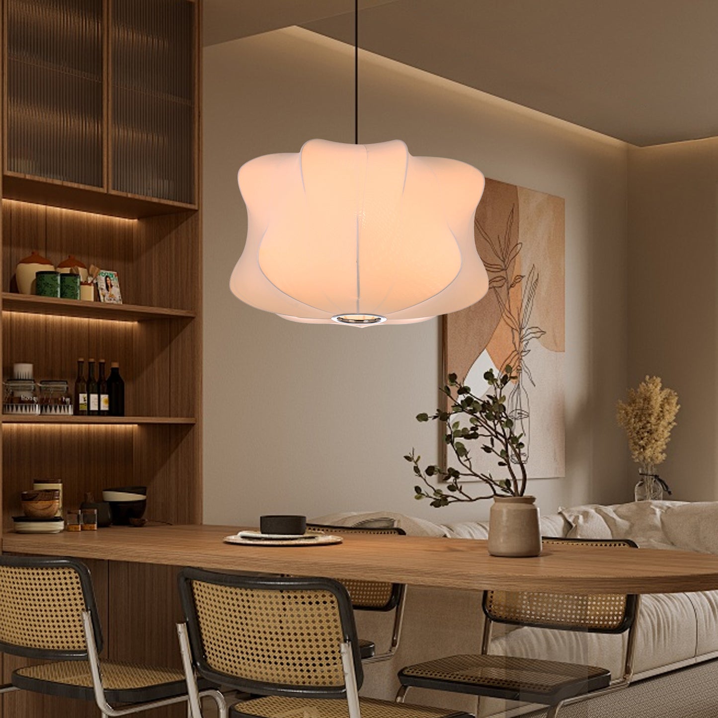 (Z)ARTURESTHOME Modern Polyester Chandelier with Silk Finish,Adjustable Cord,White,D40cm x H20cm