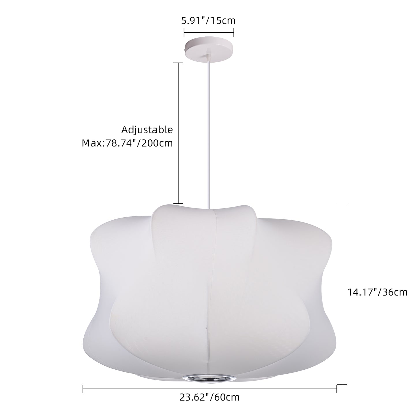 (Z)Modern Wave-Edged Round Ceiling Light - Adjustable, Polyester, White Cord, LED/Incandescent Ready, Hardwire Installation