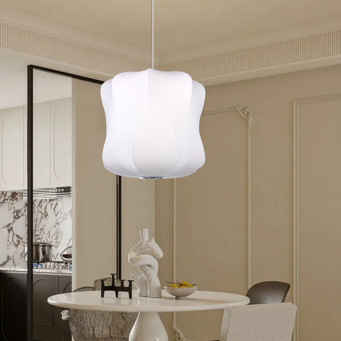 (Z)Arturesthome Modern Polyester Pendant Light, 50cm Diameter, Adjustable Cord, White